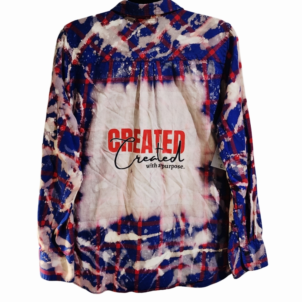 Created With A Purpose Custom Christian Upcycled Plaid JCrew Shirt, Women's L